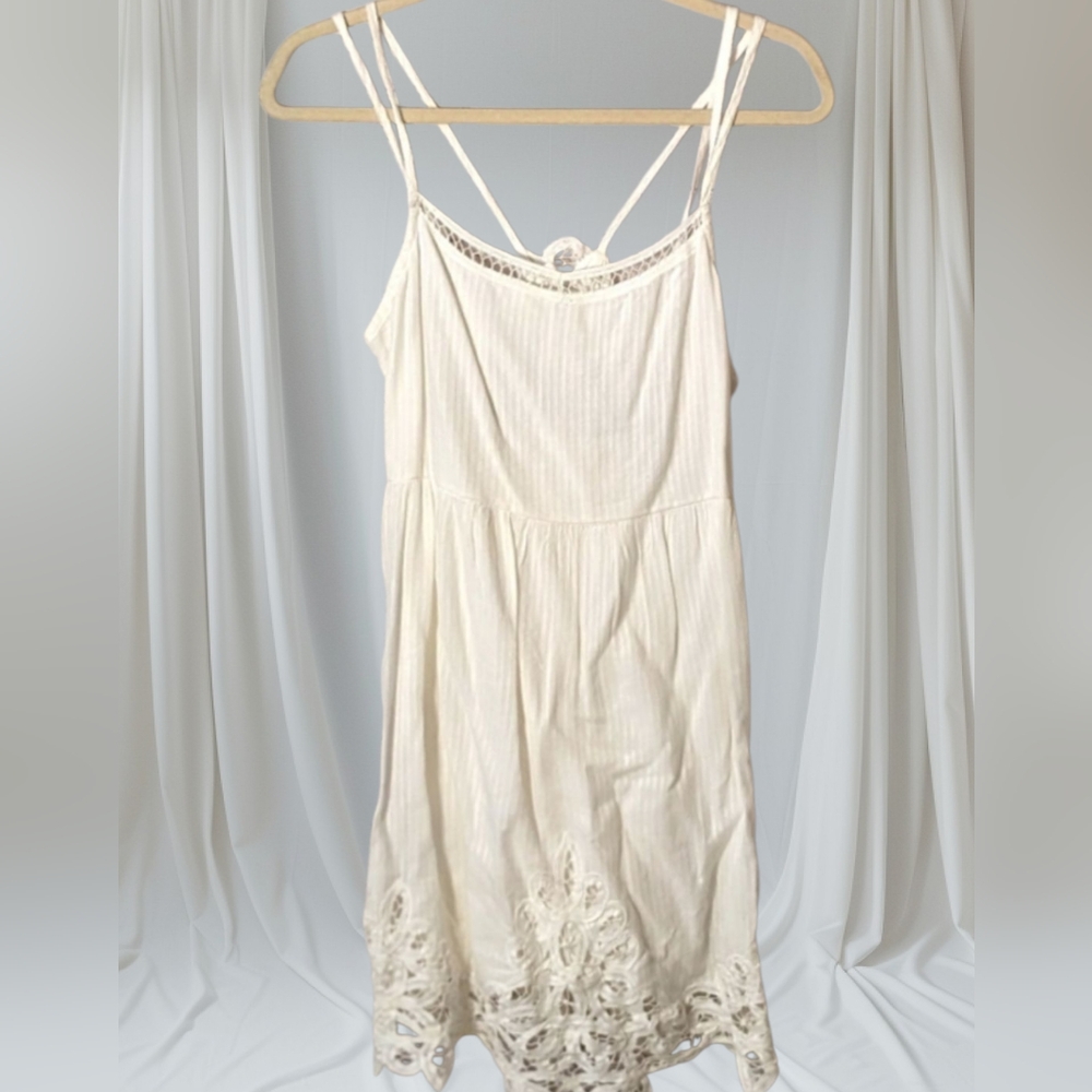 Abercrombie & Fitch Lace Trim Sheer Back Viscose-Cotton White Dress Small